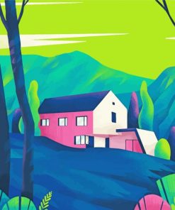 Illustration House In Mountains Paint By Numbers