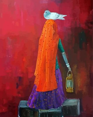 Indian Woman Holding Lantern Paint By Numbers