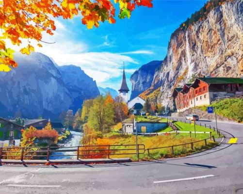 Lauterbrunnen Village Landscape Paint By Number