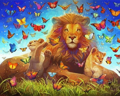 Lions With Butterflies Paint By Numbers