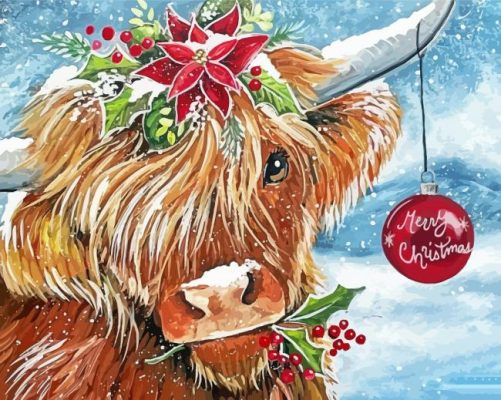 Merry Christmas Cow Paint By Numbers