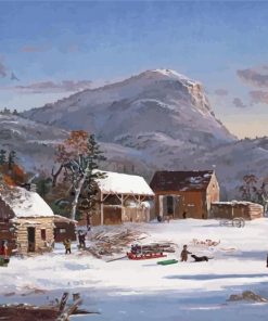 Mountains Farm Winter Scene Paint By Numbers