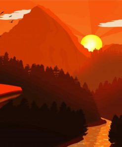 Mountains River At Sunset Paint By Numbers