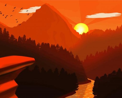 Mountains River At Sunset Paint By Numbers