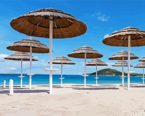 Parasols On The Beach Seascape Paint By Numbers