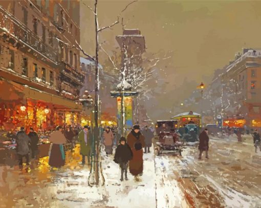 Porte St Martin Under Snow Paris By Edouard Cortes Paint By Numbers