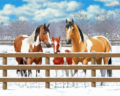 Ranch And Horses In Winter Paint By Numbers