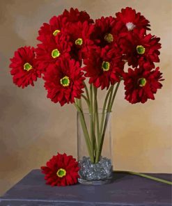 Red Gerbera Daisy Flowers In Glass Paint By Number