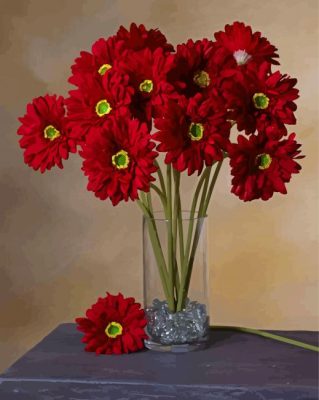 Red Gerbera Daisy Flowers In Glass Paint By Number