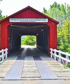 Red Covered Bridge Paint By Numbers