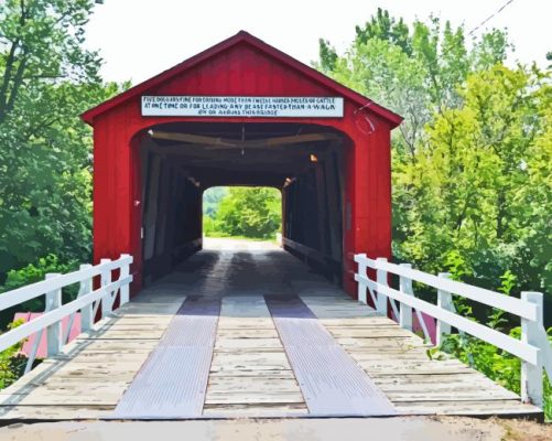 Red Covered Bridge Paint By Numbers