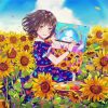 Sunflower And Artist Anime Girl Paint By Numbers