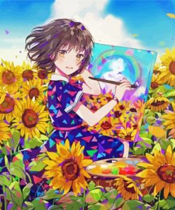 Sunflower And Artist Anime Girl Paint By Numbers