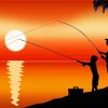 Sunset Father And Son Fishing Silhouette Paint By Numbers