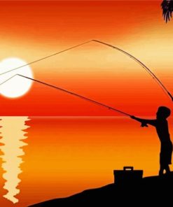 Sunset Father And Son Fishing Silhouette Paint By Numbers