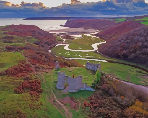 Three Cliffs Bay Swansea Beach Paint By Numbers