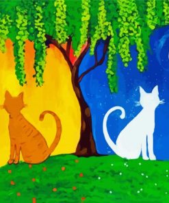 Tree Night And Day Cats Art Paint By Numbers