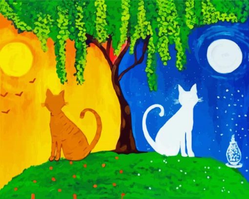 Tree Night And Day Cats Art Paint By Numbers