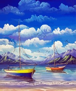 Two Boats With Mountain View Art Paint By Numbers