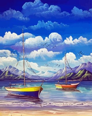 Two Boats With Mountain View Art Paint By Numbers