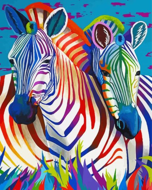 Two Colorful Zebra Animal Paint By Numbers