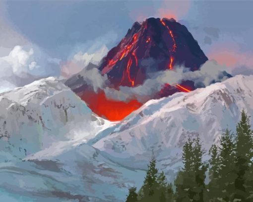 Volcano And Snow Art Paint By Numbers