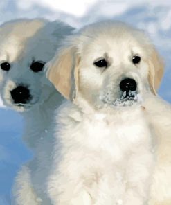 White Golden Retriever Puppies In Snow Paint By Number