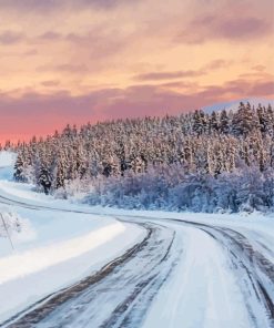 Winter Road Sunset Paint By Numbers