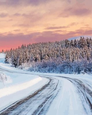 Winter Road Sunset Paint By Numbers