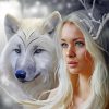 Woman With White Wolf Paint By Numbers