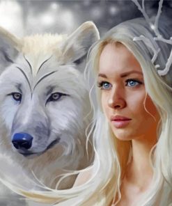 Woman With White Wolf Paint By Numbers