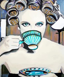 Woman In Curlers Drinking Coffee Paint By Numbers