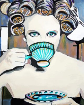 Woman In Curlers Drinking Coffee Paint By Numbers