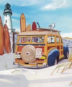 Woodie Car On Beach Paint By Numbers