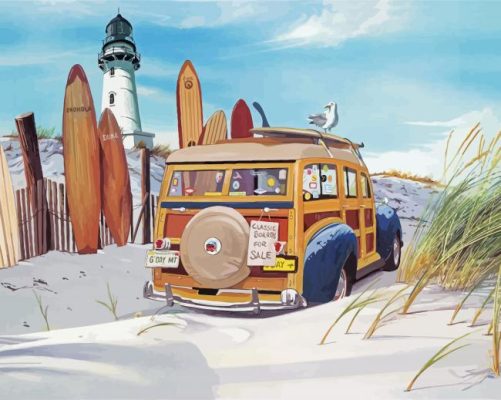 Woodie Car On Beach Paint By Numbers