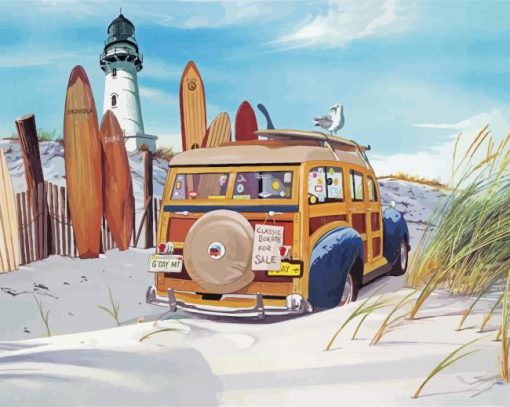 Woodie Car On Beach Paint By Numbers