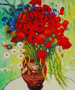 Abstract Vase With Red Poppies Paint By Numbers