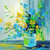 Abstract Blue Yellow Flowers Vase Paint By Numbers