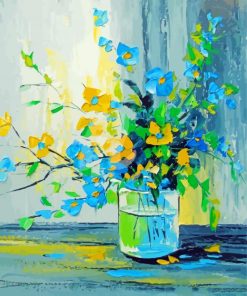 Abstract Blue Yellow Flowers Vase Paint By Numbers