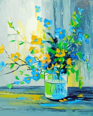 Abstract Blue Yellow Flowers Vase Paint By Numbers