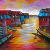 Abstract Houses On Water Paint By Numbers