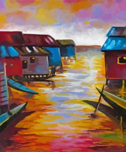 Abstract Houses On Water Paint By Numbers