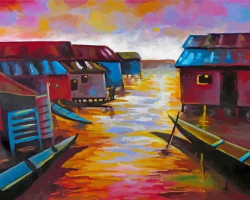 Abstract Houses On Water Paint By Numbers