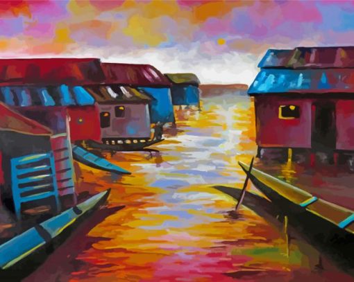 Abstract Houses On Water Paint By Numbers