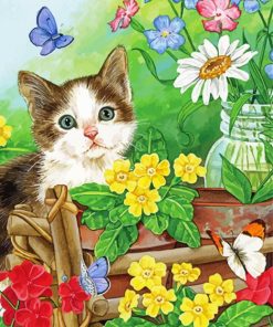 Adorable Cat In Garden Paint By Numbers