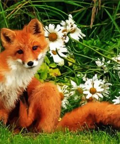 Aesthetic Fox In Flowers Animal Paint By Numbers