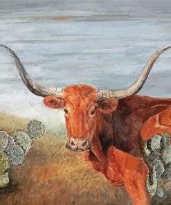 Aesthetic Longhorn Cows With Cactus Paint By Numbers