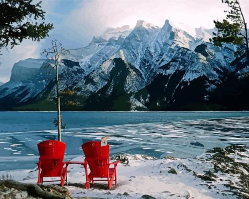 Aesthetic Red Chairs Lake Paint By Numbers