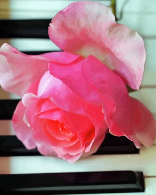 Aesthetic Piano With Pink Rose Paint By Numbers