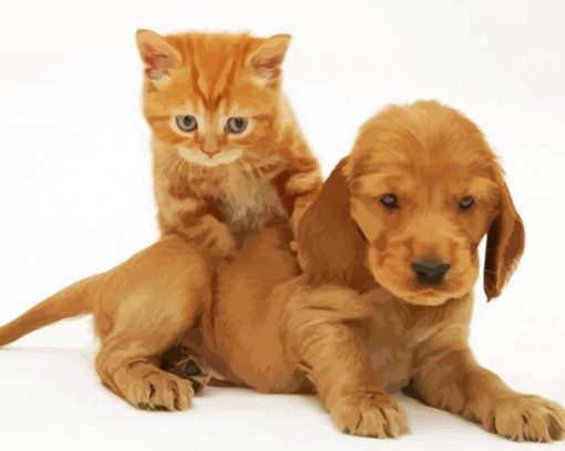 Aesthetic Tabby Kitten And Golden Spaniel Puppy Paint By Numbers